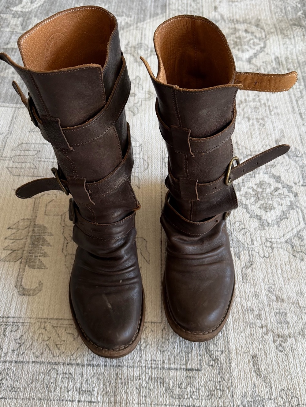 Foirentini and Baker- Brown Leather Buckle Mid-Calf Boots